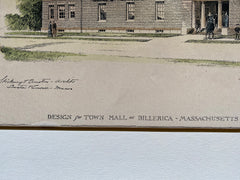 Town Hall, Billerica, MA, 1894, Stickney & Austin, Original Hand Colored -