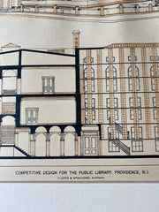 Public Library, Providence, RI, 1895, Clarke & Spaulding, Original Hand Colored -