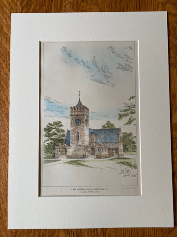 First Reformed Church, Somerville, NJ, 1896, Wm Potter, Original Hand Colored -