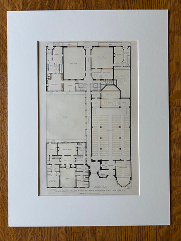 State Bank and Trust, New York, 1928. Dennison & Hirons, Architects. Hand Colored, Original, outlets Architecture, Vintage, Antique