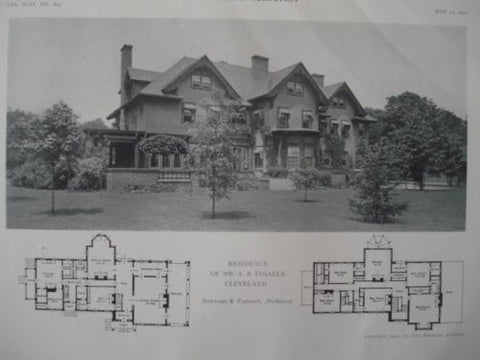 Residence of Mr. A. S. Ingalls, Cleveland, OH, 1911, Lithograph. Bohnard & Parsson.