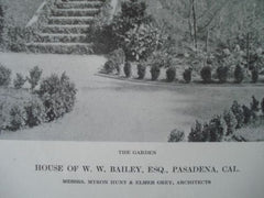 House of W. W. Bailey, Esq., The Garden, Pasadena, CA, 1912, Lithograph. Myron Hunter & Elmer Grey.