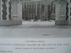 College of the City of New York, Entrance, New York, NY 1908, Lithograph. George B. Post & Sons.