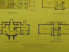 Floor Plans for the Glendale School in Glendale MO, 1915. William B. Ittner. Original