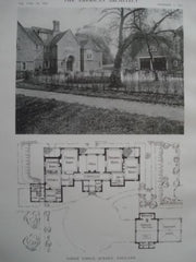 Esher Lodge with Plans, in Surrey, England, 1915. Sheppard & Harris. Lithograph