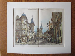 Sketch of Prague by Samuel Prout, 1893, Original Plan Hand Colored