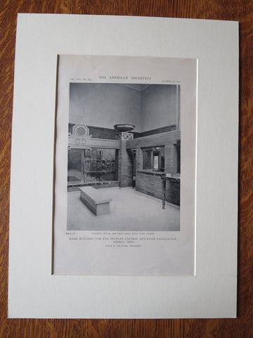 Peoples Savings Loan, Interior, Sidney, OH, Louis H. Sullivan, 1918, Lithograph