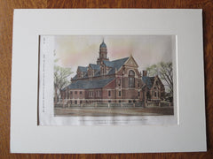 Hemenway Gym, Harvard College, Cambridge, MA, 1880. Original Plan Hand Colored