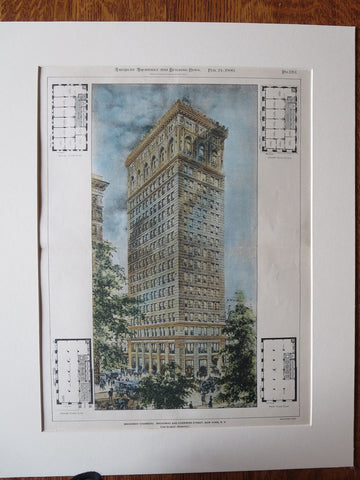 Broadway Chambers, New York, 1900, Cass Gilbert, Original Plan Hand Colored