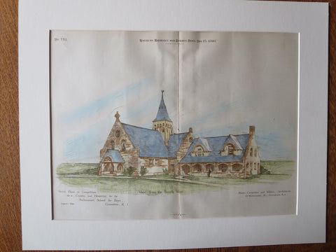 Sketch, Sockanosset Boys School, Cranston, RI, 1890, Original Plan Hand Colored