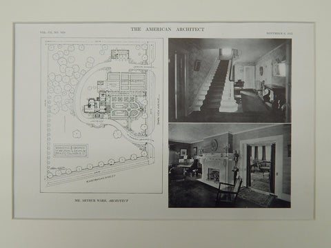 Residence and Grounds of John G. Deshler, Bexley, OH, 1912, Lithograph