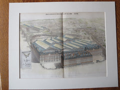 Gare St. Lazare Et Hotel Terminus, Paris, 1890, Original Plan Hand Colored