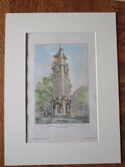 Clocktower, Surbiton, England, 1905. A.J. Gale, Original Plan Hand Colored