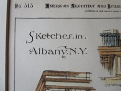 Sketches in Albany, New York, 1885. Original Plan Hand Colored