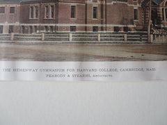 Hemenway Gym, Harvard College, Cambridge, MA, 1880. Original Plan Hand Colored