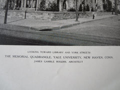 Memorial Quadrangle, Library, Yale, New Haven, CT, J G Rogers, 1921, Lithograph