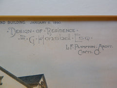 G Honshell Residence, Grandin Road, Cincinnati, Ohio, 1890, Original Plan