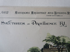 Sketches in Providence, RI, 1887. Original Plan Hand Colored