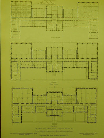 Floor Plans, State Normal School, Montclair Heights, NJ, 1908, George E. Poole.