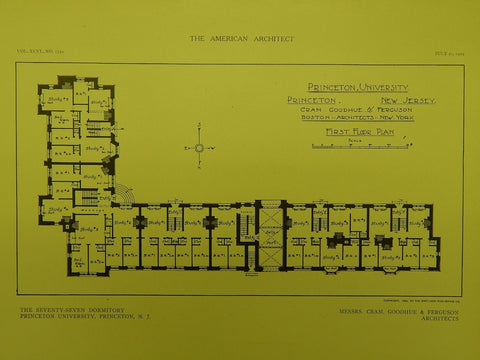 First Floor: Seventy-Seven Dormitory at Princeton University, NJ, 1909. Cram, Goodhue & Ferguson