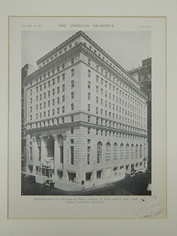 Building for S. W. Straus & Co., Fifth Avenue, New York, NY, 1921, Photogravure. Warren & Wetmore.