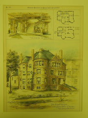 Main Hall and Exterior, The Eddy House, Chicago, IL, 1887, Original Plan. Jenney & Otis.