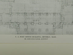 US Post Office Building, Beverly, MA, 1913, Original Plan. James Knox Taylor.