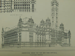 Design for the New York City Hall in New York NY, 1897. T. M. Clark