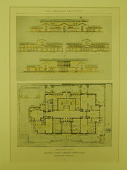 Public Library, Prize Winning Design, Elevations, Pasadena, CA, 1926. Myron Hunt.