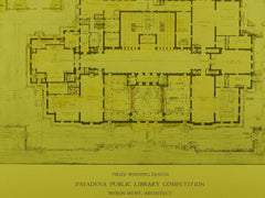 Public Library, Prize Winning Design, Elevations, Pasadena, CA, 1926. Myron Hunt.