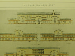 Public Library, Prize Winning Design, Elevations, Pasadena, CA, 1926. Myron Hunt.