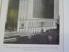 Exterior, Commodore Hotel, Pershing Square, New York, NY, 1919, Lithograph. Warren & Wetmore.