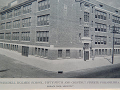 Oliver Wendell Holmes School, 55th & Chestnut St.,Philadelphia, PA,1919, Lithograph.