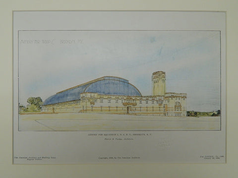 Armory for Squadron C, National Guard, Brooklyn, NY, 1906, Original Plan.  Pilcher & Tachau.