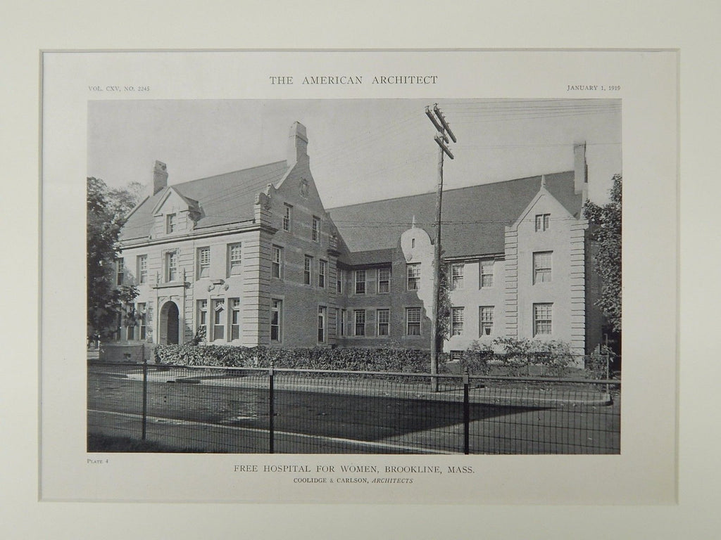 Free Hospital for Women, Brookline, MA, 1919, Lithograph. Coolidge ...