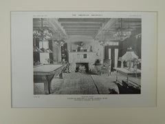 Billiard Room, House of Edward A. Clark, Marion, MA, 1919, Lithograph. Coolidge & Carlson.