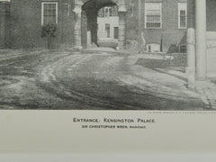 Entrance, Kensington Palace, London, England, 1891, Lithograph. Sir Christopher Wren.