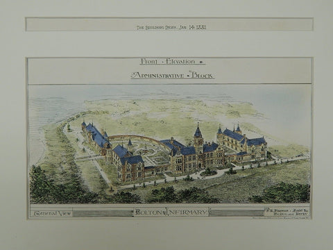 Bolton Infirmary, Bolton, Manchester, England, 1881, Original Plan. R.K. Freeman.