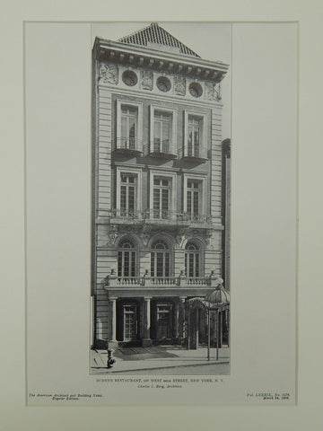 Burns's Restaurant, 107 West 44th Street, New York, NY, 1906, Lithograph. Charles I. Berg.