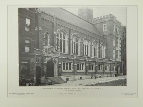 Christ Church and Babcock Memorial House, New York, NY, 1906, Lithograph. Parish & Schroeder.