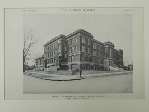 Blodgett Vocational High School, Syracuse, NY, 1921, Lithograph. James A. Randall.