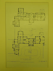 Floor Plans, Fairacres, Jenkintown, PA, 1908, Lithograph. Wilson Eyre.