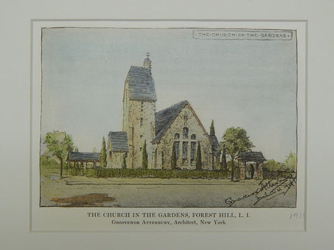 Church in the Gardens in Forest Hill, Long Island NY, 1915. Grosvenor Atterbury. Original