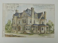 Residence for Edward Ellis, Esq., Schenectady, NY, 1885, Original Plan. Fuller & Wheeler.