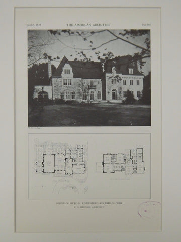 House of Otto H. Lindenberg, Columbus, OH, 1929, Lithograph. R.G. Hanford.