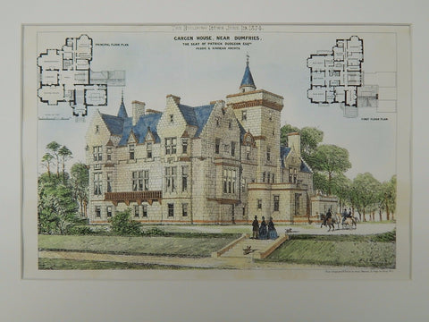 Cargen House, Seat of Patrick Dudgeon, Dumfries, Scotland, UK, 1874, Original Plan. Peddie & Kinnear.