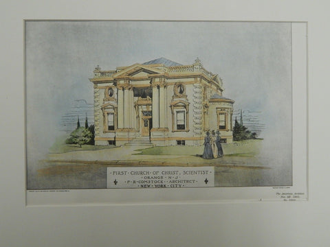 First Church of Christ, Scientist, Orange, NJ, 1901. Original Plan. Comstock.