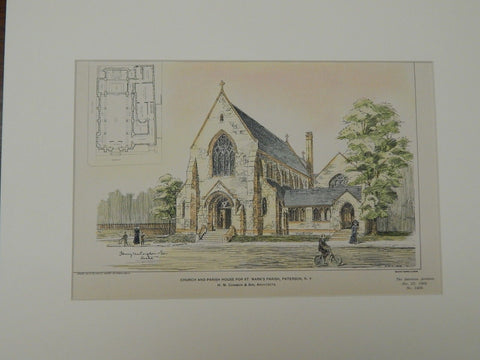 Church & Parish House for St. Mark's Parish, Paterson, NY, 1902. Original Plan. Congdon & Son.