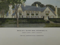 House of J. Hansen Rose, Pittsburgh, PA, 1916, Original Plan. Janssen & Abbot.