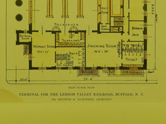 Terminal for Lehigh Valley RR: Main Floor Plan, Buffalo, NY, 1915. Murchison.